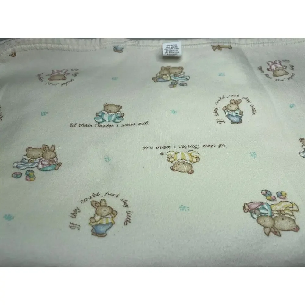 Vintage Carters Classics If They Could Stay Little Baby Blanket White Bear Bunny